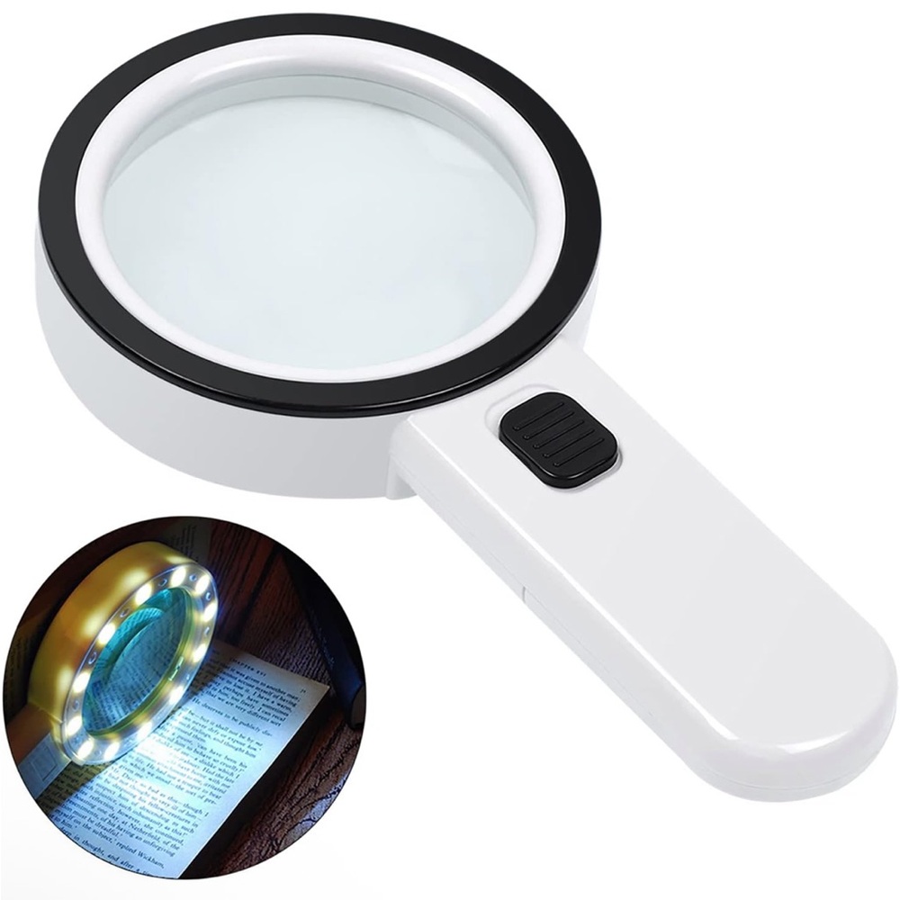 New LED Illuminated Magnifying Glass with 12 Lights - 30X Zoom Handheld in White